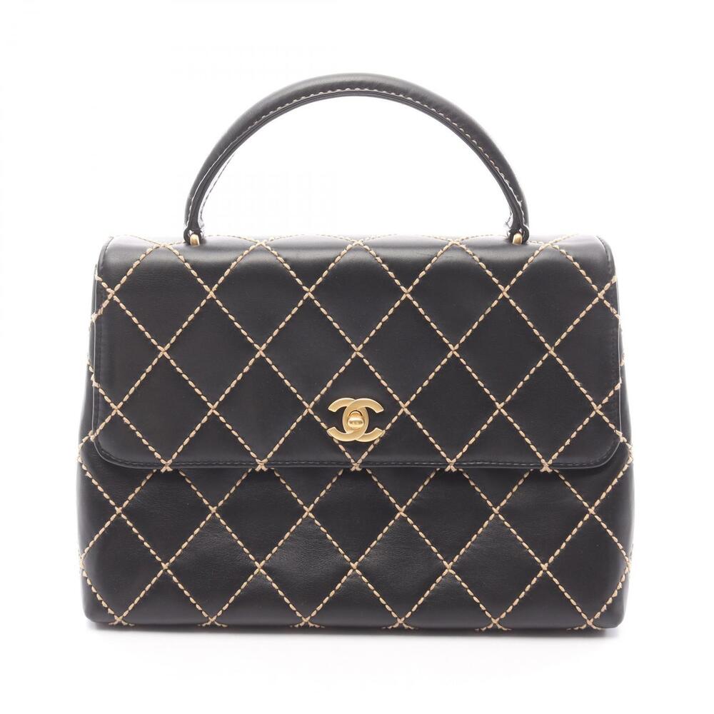 Chanel Wild Stitch Top Handle Handbag Leather Black